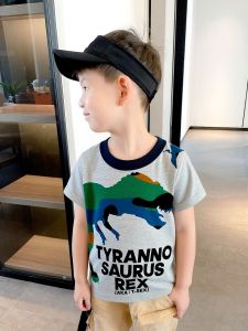 Korean Style Kids T-Shirt Pure Cotton Dinosaur Cartoon Short Sleeve Boys Summer Fashion Brand Childrens Clothing