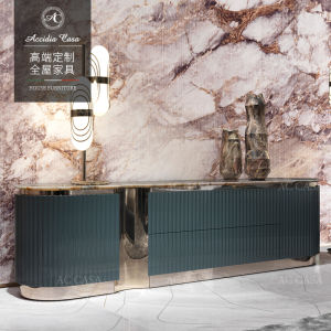 VISIONNAIRE Artistic TV Cabinet Entrance Hallway Decorative Storage Furniture Wooden Frame Painted Rock Surface Adult Use