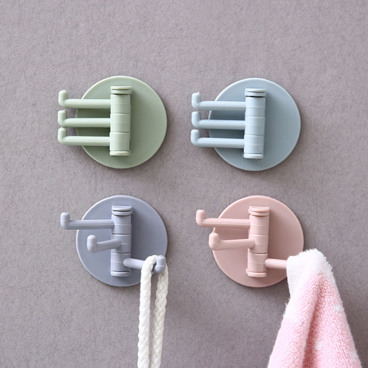 Punch-free Bathroom Wall Hook Self-adhesive Rotatable Plastic Hook ...