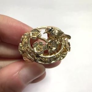 Huitan Gold Color Ring for Women Hollow Brid and Floral Engraved Design Aesthetic Nobel Wedding Party Animal Accessories Jewelry