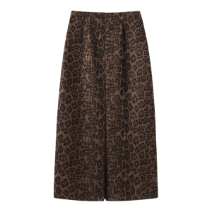 กระโปรงทรงเอเอวสูงลายเสือดาวผ้าขนสัตว์ สไตล์เรโทร ฤดูใบไม้ร่วง 2025 กระโปรงสั้นผู้หญิงสีน้ำตาล กระโปรงทรงเอยาวปานกลาง