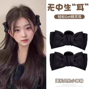 สีดำ ปมผีเสื้อเล็ก กิ๊บติดผม ผู้หญิง ฤดูร้อน Elf หูกิ๊บติดผมเจ้าหญิงด้านข้าง Bangs คลิปเครื่องประดับผม