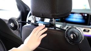 Quạt điện gắn sau ghế ô tô quạt đôi cắm USB xoay 360 độ tích hợp đèn LED thế hệ mới