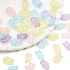 20Pcs 12x16mm Silver Line Frosted Acrylic Colorful Tulip Flower Beads Charms for Necklace Bracelet DIY Jewelry Craft Making