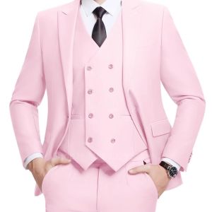 New Solid Suits for Men Slim Fit Groom Wedding Suits Tuxedo Best Man Blazer Vest Pants 3 Pieces Trendy Fashion Marriage Costume