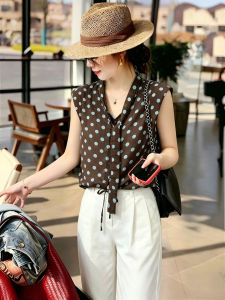 Polka Dot Bow Sleeveless Loose Summer Shirt
