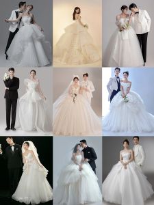 สตูดิโอถ่ายภาพธีมคู่รักสไตล์ใหม่งานแต่งงาน เดรส ถ่ายภาพ Minimalist French Vintage สีขาว ลูกไม้ ชุดราตรี ฉากโรงแรมในร่ม