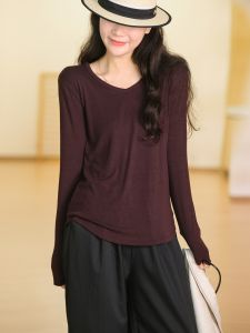 Solid Color V-Neck Long Sleeve T-Shirt Basics