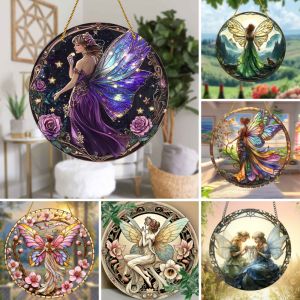 Enchanting Fairy Suncatcher Acrylic Stained Window Hanging Decor Flower and Butterfly Theme for Bedroom