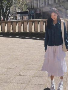 Elegant White Fairy Tale Mid-Length Half Skirt for Women High Waist Cake Style Beach Vacation Commute Pure Color Other Material