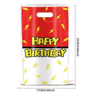 Hasbro | Happy Birthday Party Favor Bags Red White Lightning Bolts Plastic Candy Gift Bag for Kids Birthday Baby Shower Party Decorations