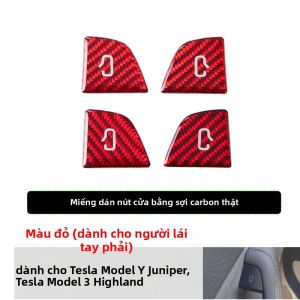Ốp Trang Trí Nút Mở Cửa Bằng Sợi Carbon Thật Cho Tesla Model 3/Y Juniper Highland 2025-2026 Phụ Kiện Nội Thất Dán Trang Trí