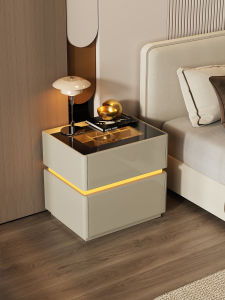 Italian Minimalist Light Strip and Password Lock Bedside Cabinet