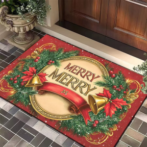 VIKAMA Blue Christmas Gnome Wood Plank Printed Doormat Anti‑Slip Wear‑Resistant Floor Mat For Entrance Porch Home Decor