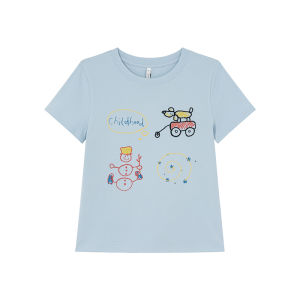 Original Chain Stitch Print Slim Fit Straight Shoulder T-Shirt
