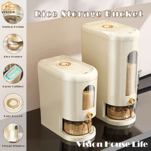 Vision 5kg/10kg Nordic Rice Storage Box with Time Scale Narrow Type Rice Bucket Anti-moisture Slit Rice Barrel Sealed Dispenser for Flour Grains Kitchen Storage Container Insect-Proof