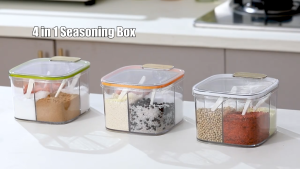 Hũ Đựng Gia Vị 4 Ngăn - Hộp Đựng Gia Vị Lắp Có Gioăng Chống Ẩm Tiện Lợi