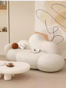 Nordic Simple Arc Cloud Shape Small Apartment Living Room Creative Lamb Velvet Clothing Store Beauty Salon Sofa Solid Wood