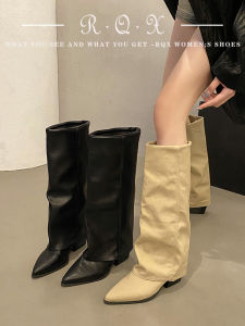 Pointed Toe Ankle Booties over Knee Long Tube Boots Womens Autumn Winter Fashion Boots Western Cowboy Boots Slimming Effect