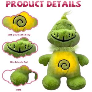 Green Shaggy Anime Plush Toy Breathing Companion Doll Glowing Belly Stuffed Animal Peripheral Holiday Gift for Kids