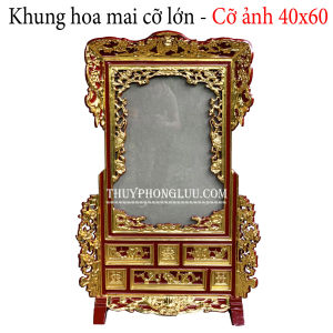 Khung ảnh bàn thờ cỡ 40x60 kiểu mai hoa sơn son gỗ mít