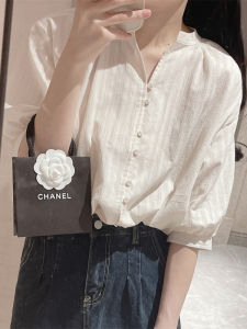 DUOFEIYAN | Design Cotton Linen Short Sleeve Blouse 5/8 Sleeves