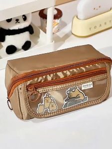 Hộp bút chì mở rộng 180 ° có thể được đặt phẳng trên máy tính để bàn màu cà phê đen học sinh túi đựng bút Túi đựng bút chì vật dụng đựng đồ văn phòng phẩm