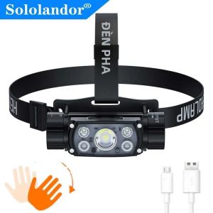 Đèn Pha LED Sạc Có Cảm Biến 18650/21700 Đèn Pin USB Ngoài Trời Đầu Đèn Pin Với 3 Chế Độ Cho Cắm Trại Câu Cá Săn Bắn