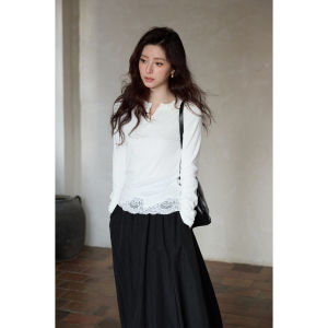 seemon | Unique Lace Stitching Korean Style Autumn T-shirt