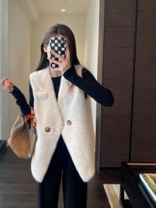 Áo Khoác Da Mùa Thu Đông Không Tay Rộng Rãi Dài Vừa Phải Lông Cáo Áo Vest Lông Cừu Áo Khoác Ngoài Cho Nữ