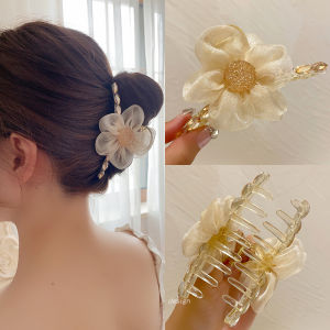 Large Size Double Sided Flower Mesh Hair Claw Womens Headwear Shark Clamp Stylish Sensation Hair Accessories Korean Style