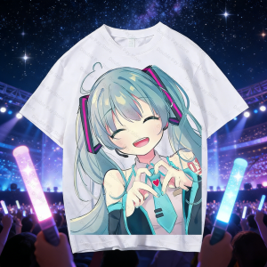 Bandai | Hatsune miku animation peripheral short-sleeved kawaii two-dimensional student clothes T-shirt Mens Shirts Woman t-shirts