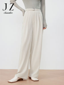 JUZUI Casual Wide Leg Pants Womens Fashion Pleated Slimming High Waist Trousers Light Colored Summer New Style