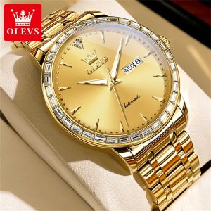 OLEVS Watches For Men Original Automatic Sports Mechanical Waterproof 2024 Stainless Steel Luminous Calendar Week With Box Wristwatch