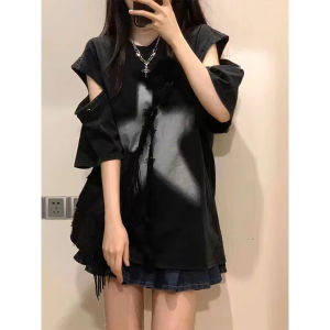 Áo Thun Tay Ngắn Có Thể Tháo Rời American Retro Star Dành Cho Nữ Mùa Hè Phong Cách Đường Phố Thiết Kế Rộng Rãi Cổ Tròn in Họa Tiết