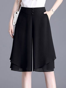 Quần Ống Rộng Cạp Cao Bằng Vải Chiffon Mùa Hè Mỏng Cho Nữ Quần Ngắn Năm Phần Cỡ Lớn Quần Áo Cho Phụ Nữ Trung Niên Và Cao Tuổi