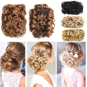 Synthetic Short Curly Elastic Band Chignon Comb Clip in Hair Extension Bun Ponytail Hair Accessories for Women