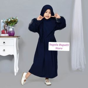 Baju Gamis Syari Anak Free Hijab/ Gamis Crincle Mix Tile Usia 2-9 Tahun