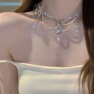 Elegant Ancient Chinese Style Pearl And Rhinestone Tassel Necklace for Women High-End Hanfu Accessory Vintage Court Fashion