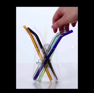 6PCS Colorful Glass Straws And 1pc Brush Heat Resistant Drinking Reusable Straws Drinking Water Cup