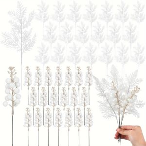 10Pcs White Artificial Berry Bouquet Christmas Decoration Xmas Tree Ornament for Home Room Decor New Year 2026 Gifts Accessories