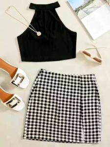 Crop Top & Plaid Skirt Coordinates Terno - XS to Medium