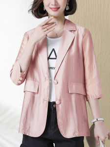 เสื้อสูทกันแดดบางสำหรับผู้หญิง แขนยาว 7 ส่วน ทรงหลวม ปกเสื้อสูทสีขาว แฟชั่นฤดูร้อน 2025 เสื้อสูทผู้หญิง