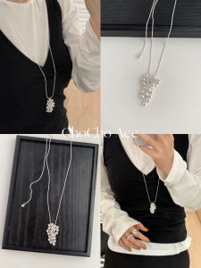 Silver Grape Cluster Necklace Womens Sweater Chain Elegant Personality INS Accessories Fashion Jewelry Alloy/Dipped Silver