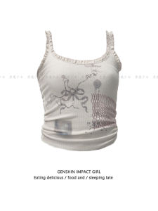 เสื้อกั๊กสายเดี่ยวแขนกุดผ้าลูกไม้สไตล์อเมริกันสตรีทสำหรับผู้หญิงในช่วงฤดูร้อน ทรงเข้ารูปพิมพ์ลาย ดีไซน์เก๋ไก๋ไม่ซ้ำใคร