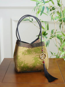 New Chinese Style Silk Handbag Womens Shoulder Bag Basket Shape Magnetic Buckle Closure Daily Use Artistic National Style