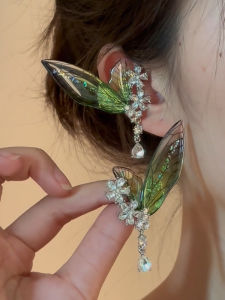 Elegant Green Butterfly Zircon Flower Ear Bone Clip Womens Fashion Jewelry Fairy Tale Style Hair Accessories Ear Decorations