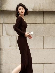 SHANGSHA | Simple and Elegant High-end Feel Light Luxury Autumn Long Dress