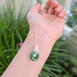 Q2559 Dây chuyền bạc mặt đồng điếu Cẩm Thạch Sơn Thủy móc bạc hình hồ ly gắn đá ko kén mệnh - Phong Thủy TUDO