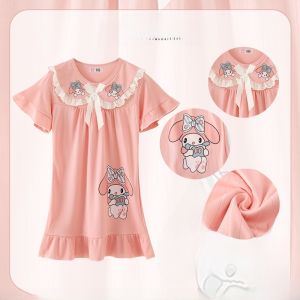 Girls Summer Thin Short Sleeve Sleepwear Cotton Home Clothes for Children Babies Little Girls Princess Style Moisture Wicking